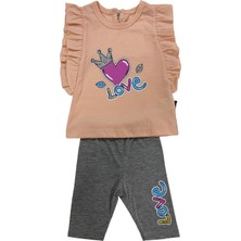 Str Store Mebs Clothing Kidsy Co Bebe Çocuk, Kız Bebek, Somon 2'li Tayt Takım, Kalp Baskılı