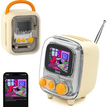 Str Store Tiivoo-2 Fm Radyo Bluetooth Hoparlör Çalar Saatli, Pixel Art Retro Mini Küçük Sevimli Kablosuz Hoparlör, Vintage Dekor Parti Ofis Ev Masası Yatak Odası Mutfak Dış Mekan Için Uygun, Krem