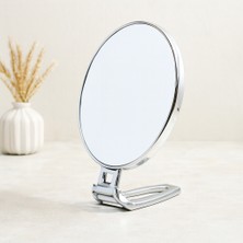 Str Store Oval Çift Taraflı Makyaj Aynası (16.5X13 Cm) Katlanır Ayaklı Gümüş