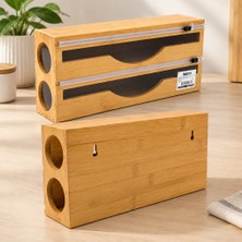Str Store Bambu Ahşap Streç & Folyo Dispenseri (Havluluk, Kesici Kanallı)