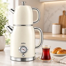 Str Store Elektrikli Retro Çay Seti 1600W Cam Demlik 1.8l+1l Derece Göstergeli