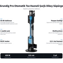 Grundig Pro Otomatik Toz Hazneli Paspas Özellikli Şarjlı Dikey Süpürge