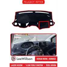 Lee Willson Peugeot Rifter - Partner (2018+) Uyumlu Torpido Örtüsü Güneş Koruyucu Özel Dikim Kenar Renk Kırmızı