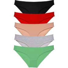 Kapamarka 5 Adet Süper Eko Set Likralı Kadın Slip Külot Siyah Kırmızı Ten Gri Yeşil
