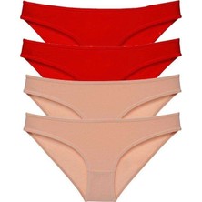 Kapamarka 4 Adet Eko Set Likralı Kadın Slip Külot Kırmızı Ten