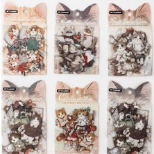 Hediye Vakti Sevimli Kedi Temalı Dekoratif Sticker Seti - Ajanda, Planner ve Defter Çıkartması (20 Parça)