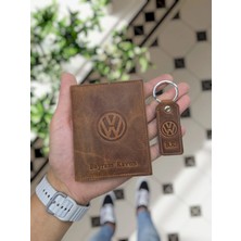 Visso Leather 1904 Volkswagen Logolu  Deri Araç Ruhsat Kılıfı Isme Özel Çanta Erkek Kadın Modeli