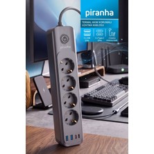 Piranha 45715 Akım Korumalı 4'lü Priz | 2 x USB & 2 x Type-C Çıkış | Çocuk Koruması | 2m Uzatma Kablosu