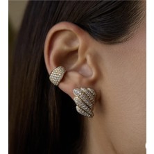 Regina Accessories Büyük Dalgalı Zirkon Taşlı Küpe Kararmaz Antialerjik