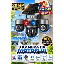 Sonreir RX99 3 Kameralı Optik Zoom 4G Sim Kartlı Solar Güvenlik Kamerası Dış Mekan Gece Görüş Güneş Panelli 1 Ay Sim Kart Dahil