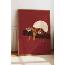Taranist Poster - Kaplan ve Gün Batımı - Retro Vahşi Hayvan Duvar Dekoru