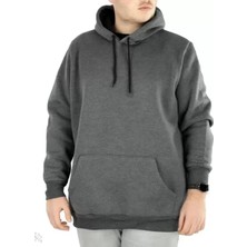 Kırmızı Beyaz Aksesuar Erkek Uzun Kol Kapşonlu Basic Sweatshirt Hoodie - Füme