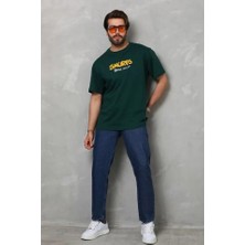 Kırmızı Beyaz Aksesuar Unisex Basic Bisiklet Yaka Oversize T-Shirt - Yeşil