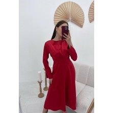 Kırmızı Beyaz Aksesuar Kırmızı Saten Uzun Elbise