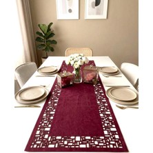 Ergüven Home Bordo Süet Kumaş Runner 40X140 cm Masa Boyu -Geometrik Dörtgen Desen