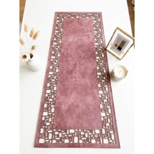 Ergüven Home Pembe Süet Kumaş Runner 40X100 cm Sehpa Boyu -Geometrik Dörtgen Desen