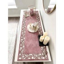 Ergüven Home Pembe Süet Kumaş Runner 40X120 cm Konsol Boyu -Geometrik Dörtgen Desen