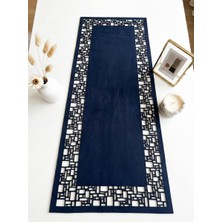 Ergüven Home Lacıvert Süet Kumaş Runner 40X100 cm Sehpa Boyu -Geometrik Dörtgen Desen