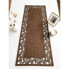 Ergüven Home Kahverengi Süet Kumaş Runner 40X100 cm Sehpa Boyu -Geometrik Dörtgen Desen