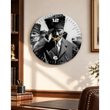Mustafa Kemal Atatürk Siyah Beyaz Renkli Baskı Sayılı Hediyelik Ahşap Sessiz Duvar Saati 45CM