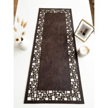 Ergüven Home Koyu Kahverengi (Venge) Süet Kumaş Runner 40X100 cm Sehpa Boyu -Geometrik Dörtgen Desen