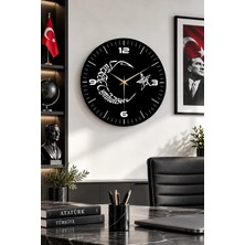 Renkli Baskı Ay Yıldız Atatürk Yazı Desenli Sayılı Hediyelik Ahşap Sessiz Duvar Saati 45CM