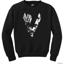 Z zepplin Vikings Logo Ragnar Siyah Sweatshirt
