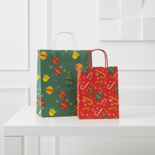 Aybaş Kağıtçılık Yılbaşı Temalı 25X31 ve 18X24 cm 6 Adet Kraft Kağıt Çanta, Hediye Paketi, Hediye Poşeti