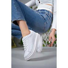 Ademora Kadın Beyaz Kalın Yüksek Taban Hafif Günlük Yürüyüş Spor Ayakkabısı ve Sneaker