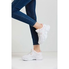 Ademora Beyaz Rahat Kalın Taban Kadın Sneaker Günlük Spor Ayakkabı