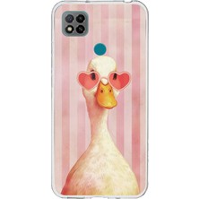 TechTree Redmi 9c / 10A Uyumlu Kalp Gözlüklü Sevimli Ördek Baskılı Silikon Kılıf