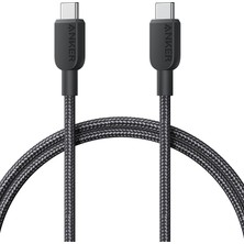 Anker 240 W USB-C - USB-C Kablosu, 90 cm Çift Örgülü Naylon Tip-C Şarj Kablosu, Siyah - A81C5