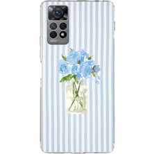 TechTree Redmi Note 12 Pro 4g Uyumlu Mavi Çizgili Sulu Boya Çiçek Baskılı Silikon Kılıf