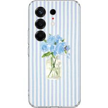 TechTree Tecno Camon 50 4g Uyumlu Mavi Çizgili Sulu Boya Çiçek Baskılı Silikon Kılıf