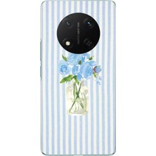 TechTree Honor X9C Uyumlu Mavi Çizgili Sulu Boya Çiçek Baskılı Silikon Kılıf