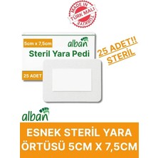 Alban Steril Yara Pedi, Non-Woven 5 cm X 7,5 cm  Yarapedi, Steril Tekli Paketlerde 25'li Kutu Içerisinde, Pansuman Yara Örtüsü