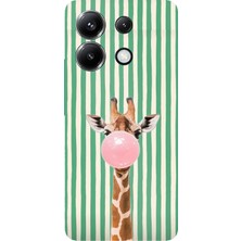 TechTree Poco X6 Pro Uyumlu Yeşil Çizgili Sakız Şişiren Zürafa Baskılı Silikon Kılıf