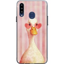 TechTree Samsung Galaxy A20S Uyumlu Kalp Gözlüklü Sevimli Ördek Baskılı Silikon Kılıf