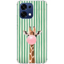 TechTree Oppo A6 Pro Uyumlu Yeşil Çizgili Sakız Şişiren Zürafa Baskılı Silikon Kılıf
