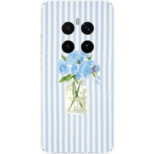 TechTree Honor Magic 7 Pro Uyumlu Mavi Çizgili Sulu Boya Çiçek Baskılı Silikon Kılıf