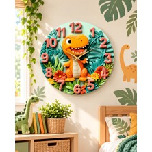 Çocuk Odası Hayvan Renkli Baskı Desenli Sayılı Hediyelik Ahşap Sessiz Duvar Saati 45CM