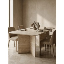 Miarik Design Jesse-Traverten Mermer Uzun V Ayak Yemek Masası