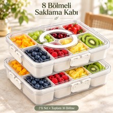 Tilbe Home 2 Adet 8 Bölmeli Saklama Kabı Kilit Kapaklı Taşınabilir Kahvaltılık Organizer Piknik Kutusu Çerezlik Peynir Kuruyemiş Şekerleme Meyve Atıştırmalık Servis ve Sunum Kabı Mutfak Düzenleyici