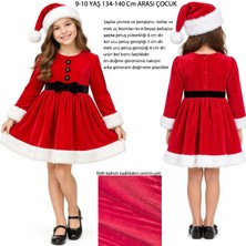 Pandoli Fitilli Kadife Kumaş 9-10 Yaş 134-140 cm Yılbaşı Çocuk Noel Anne Kostümü 2 Parça