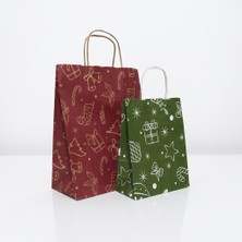 Aybaş Kağıtçılık Yılbaşı Temalı 25X31CM 3 Adet ve 18X24CM 3 Adet Hediye Kraft Kağıt Çantası, Hediye Paketi, Hediye Poşeti