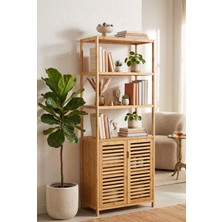Robin Home Bambu Banyo Dolabı 6 Raflı Kapaklı Salon Mutfak Çalışma Odası Dolabı Kitaplık Düzenleyici
