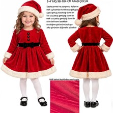 Pandoli Fitilli Kadife Kumaş 3-4 Yaş 98-104 cm Yılbaşı Çocuk Noel Anne Kostümü 2 Parça