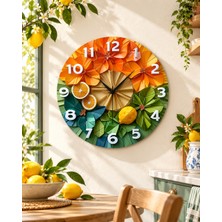 Renkli Baskı Meyve Sebze Desenli Sayılı Hediyelik Ahşap Sessiz Duvar Saati 45CM