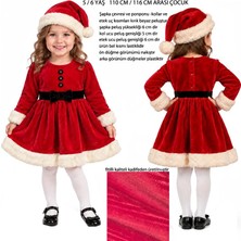 Pandoli Fitilli Kadife Kumaş 5-6 Yaş 110-116 cm Yılbaşı Çocuk Noel Anne Kostümü 2 Parça