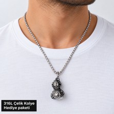 Herşey Nota 316L Çelik Erkek Kolye Işlemeli Su Kabağı Formlu Sembol Detaylı Zincirli Tasarım